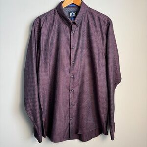 JOE Joseph Abboud Men's XLT Button Shirt Herringbone‎ Check Burgundy-Plum Soft